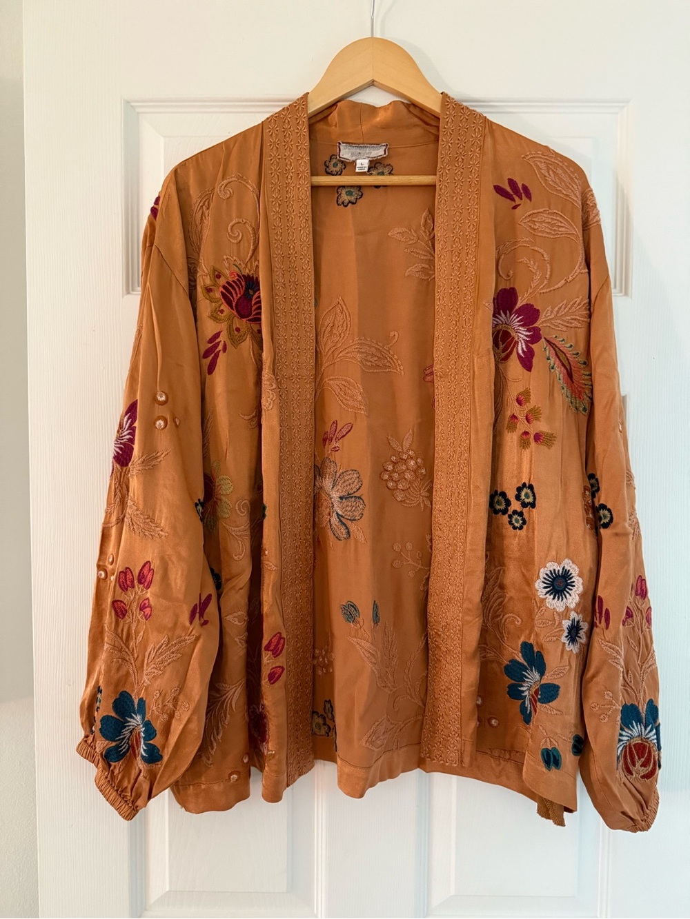 Johnny Was Rust Embroidered Floral Kimono Jacket